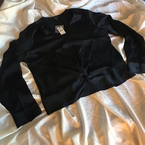 Black Long Sleeve Twist Front Blouse